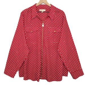 Michael Michael Kors Blouse Womens 3X Red Polka Dot Zip Front Roll Tab Tunic